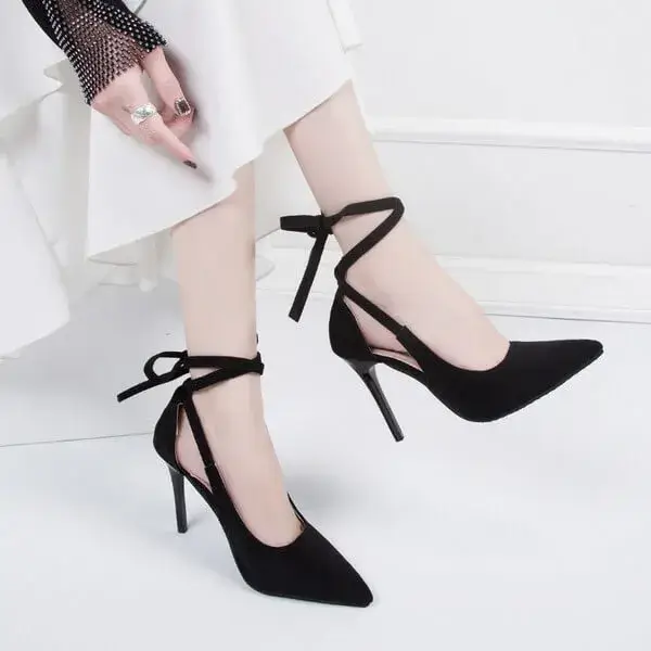Aabhadesigner Women Fashion Solid Color Plus Size Strap Pointed Toe Suede High Heel Sandals Pumps