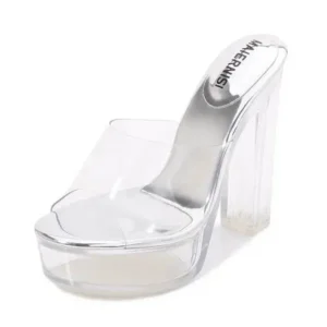 Aabhadesigner Women Fashion Plus Size Transparent Crystal Chunky Heel Platform High