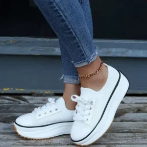 Aabhadesigner Women Simple Casual Knit Upper Thick-Soled Lace-Up Sneakers